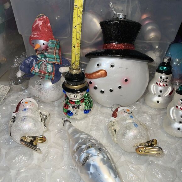 Vintage Dept 56 Blown Glass Snowman Christmas Ornament Lot Hang & Clip On #38 - Picture 8 of 12